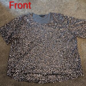 DAVI & DANI Silver Sequin Top EUC Size 3XL